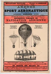 Luftfahrtausstellung in Paris 1885 unter der Leitung von Eugene Godard, veröffentlicht 1885