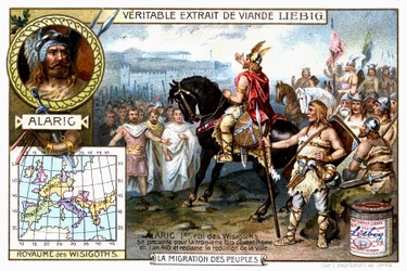 Alarich I., König der Westgoten, stellt sich 410 zum dritten Mal vor Rom und fordert die Übergabe der Stadt
