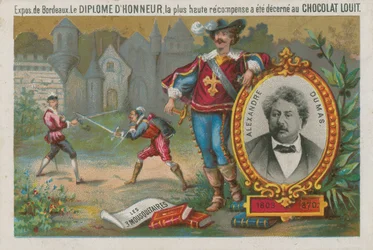 Alexandre Dumas und eine Szene aus Die drei Musketiere