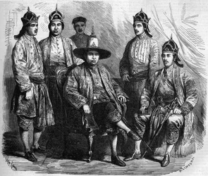 Botschafter von Siam (Thailand) während ihres Besuchs in Paris im Jahr 1858. Gravur in „Le Monde Illustré“ Nr. 49 vom 20. März 1858