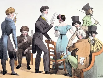 Ein Autor liest seine Arbeit einer ausgewählten Gruppe vor, März 1821