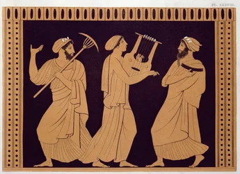 Antike griechische Theaterszene, nach einer antiken Vase
