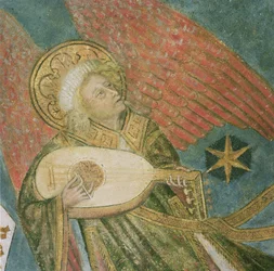 Engelmusiker, der eine Laute spielt (Detail)