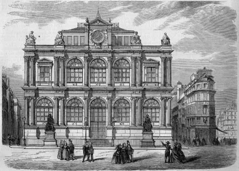 Architektur: Ansicht der Fassade des Musée Bibliothèque (eingeweiht 1847) der Stadt Le Havre (Seine Maritime, 76). Gravur in „Le Monde Illustré“ Nr. 27 vom 17. Oktober 1857