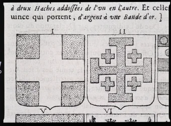 Wappen von Montmorency und Godefroy de Bouillon - in „Die wahre und vollkommene Wissenschaft der Wappen oder das Verzeichnis der Wappen“ von Pierre Paillot