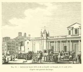 Ankunft von Louis XVI. und seiner Familie im Tempel, 13. August 1792 (nach einer zeitgenössischen Gravur)