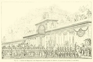 Ankunft des Kaisers und der Kaiserin im Garten der Tuilerien am Tag ihrer Hochzeit, 2. April 1810
