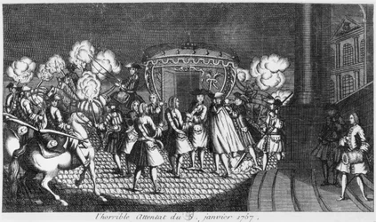Attentat auf König Ludwig XV. (1710-74) durch Robert François Damiens am 5. Januar 1757