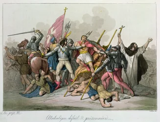 Atahualpa (ca. 1502-33) besiegt und gefangen genommen von den Truppen von Francisco Pizarro (ca. 1478-1541) 1820