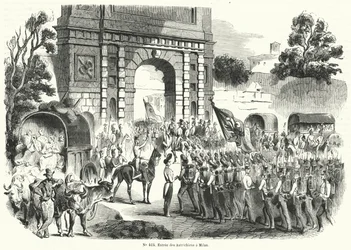 Österreichische Truppen betreten Mailand, Italien, 6. August 1848 (Stich)