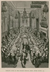 Bankett in der spanischen Botschaft, Paris; nach Scotin, 1707