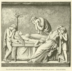 Basrelief des Grabsteins der Gräfin von Haro, Tochter des Marquis von Santa-Cruz