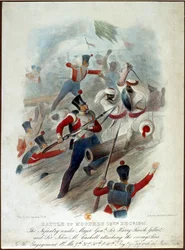Schlacht von Moodkee, 18. Dezember 1845, Nr. 4 aus Krieg in Punjab, graviert von W. Kohler nach LEnfant Bros., veröffentlicht von William Spooner, ca. 1845