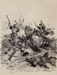 Schlacht von Holme, 902, zwischen den Dänen und der Armee von Wessex und Kent unter Edward dem Älteren, in der Aethelwold, der sich mit den Dänen verbündet hatte, getötet wurde