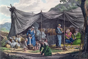 Beduinenlager im Libanon, frühes 19. Jahrhundert (Farbstich)