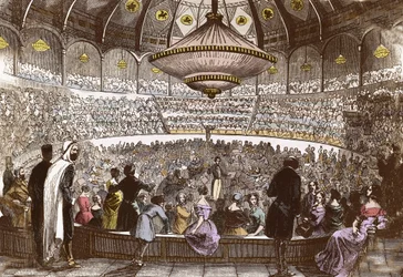 Berlioz dirigiert sein Konzert am 19. Januar 1845 im Cirque Olympique in Paris - Hector Berlioz (1803-1869) im Saal des Olympischen Zirkus der Champs-Élysées in Paris