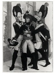 Bonaparte (1769-1821) geschützt von zwei Grenadieren während der Sitzung in St.Cloud, 19. Brumaire Jahr 8 (10. November 1799), ca. 1800