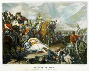 Bonaparte (Mitte), nach seinem Sieg über die Österreicher in der Schlacht bei Rivoli (Italien) am 14. Januar