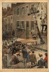 Auf Anordnung des Bürgermeisters von Reims, Charles Arnould, wurde das Kreuz an der Wand der Schule in der Rue du Jard abgenommen, was zahlreiche Proteste im Kontext der fortschreitenden Säkularisierung der staatlichen Institutionen auslöste. Gravur in "Le