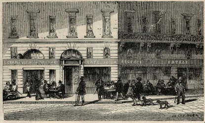 Café de la Régence am Place du Palais-Royal in Paris im 19. Jahrhundert - Gravur in „Tableau-de-Paris“ von Edmond Texier 1852