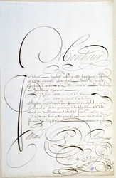 Kalligraphie: Brief von Konten, kalligraphiert um 1678 von François de Bruyn.