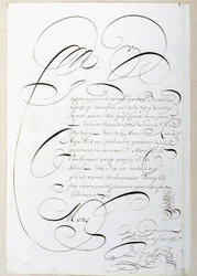 Kalligraphie: Kalligrafierter Rechnungsbrief um 1678 von Francois de Bruyn. Historische Bibliothek der Stadt Paris