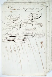 Kalligraphie: Blatt des Registers der Akademischen Gesellschaft für Schrift, 30 Floreal an IX