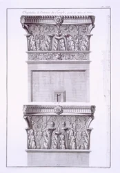 Kapitelle vom Tempel in der Nähe der römischen Bäder, Nimes, aus Antiquites de la France: Vol I, Monuments de Nimes