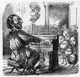 Karikatur des deutschen Komponisten Richard Wagner (1813-1883)