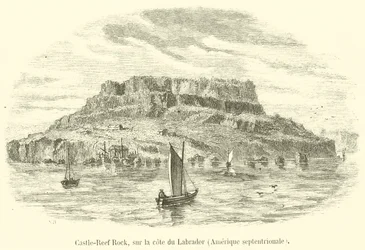 Castle-Reef Rock, an der Küste von Labrador, Nordamerika (Gravur)