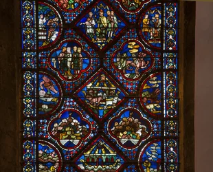 Kathedrale von Chartres, Buntglas: Leben von Noah, Detail (Mitte)