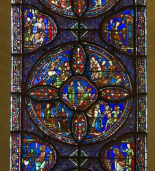 Kathedrale von Chartres, Buntglas: Leben von Sankt Antonius und Sankt Paulus, Eremiten, Detail (Mitte)