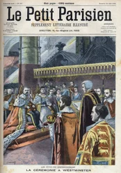 Krönungszeremonie in Westminster: König Eduard VII. (1841-1910) und Alexandra von Dänemark (1844-1925), in „Le Petit Parisien“