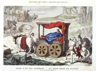 Wagen eines faulen Königs und Wagen eines Bauern - aus „Paris durch die Jahrhunderte“ 1881