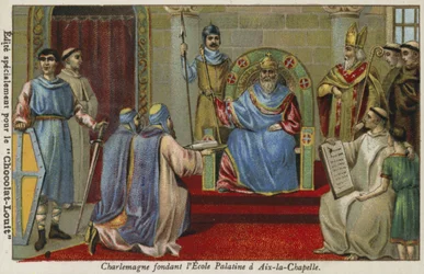 Karl der Große gründet die Palatinschule in Aachen, spätes 8. Jahrhundert