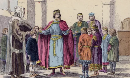 Karl der Große besucht eine Schule