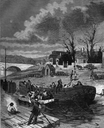 Charles Dallery (1754 - 1835) ließ seinen Dampfschiffschraube in Einzelteile zerlegen. in „Populäre Geschichte der Wissenschaft, Erfindungen und Entdeckungen von den ersten Jahrhunderten bis zur Gegenwart“ von Bitard Adolphe 1880.