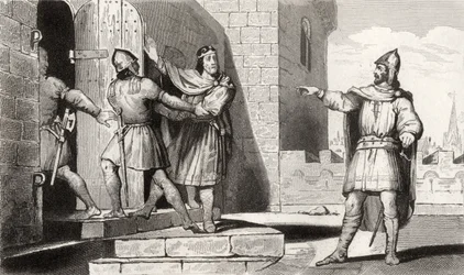 Karl III. (879-929) der Einfältige, gefangen genommen von einem seiner Soldaten, aus 