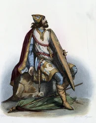 Charles Martel (688-741) Herzog von Austrasien - in „Le Plutarque français“, von Mennechet, Paris