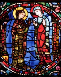 Kathedrale von Chartres, Glasfenster mit Darstellung der Verkündigung der Blauen Jungfrau