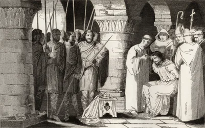 Childerich III. (714-51) wird entthront und in ein Kloster verbannt, aus 