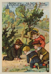 Kinder spielen Murmeln (Chromolithografie)