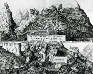 Stadt Saorge, Frankreich, unter savoyischer Herrschaft, Gravur