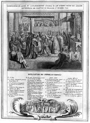 Weihe und Krönung von Henri IV (1553-1610) in der Kathedrale von Chartres am 27. Januar 1594, Ende des 16. Jahrhunderts