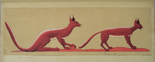 Kopie eines antiken ägyptischen Wandgemäldes, das zwei Wildkatzen darstellt