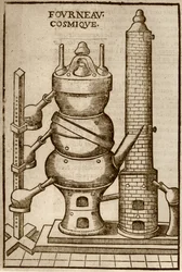 Kosmischer Ofen, aus La Theotechnie Ergocosmique von Annibal Barlet (1653), illustriert in einer Geschichte der Magie, veröffentlicht Ende des 19. Jahrhunderts