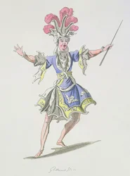 Kostümentwurf für den Magier, in Dardanus, einem Libretto von Leclerc de Labruere, komponiert von Jean-Philippe Rameau, Faksimile von A. Guillaumot Fils (Farbstich)