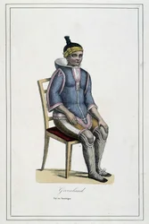 Kostüm von Grönland - in „Album des voyages, les peuples de la terre“ von Abbé Paul Jouhanneaud, Librairie des Bons Livres, Limoges