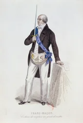 Kostüm eines Freimaurers für seine Aufnahme in den Grad eines Meisters, ca. 1848