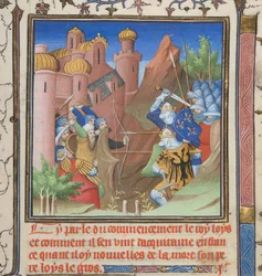 Schlacht von Ludwig VII. und seinem Vater, aus Grandes Chroniques de France